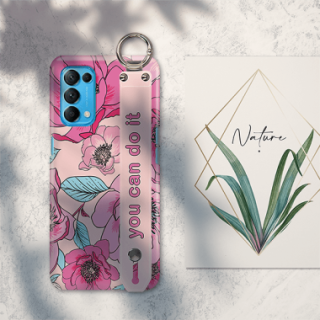 ETUI Z PASKIEM NA TELEFON OPPO RENO 5 RÓŻOWE KWIATY