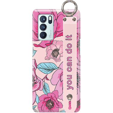 ETUI Z PASKIEM NA TELEFON OPPO RENO 6 PRO RÓŻOWE KWIATY