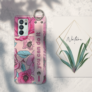 ETUI Z PASKIEM NA TELEFON OPPO RENO 6 PRO RÓŻOWE KWIATY