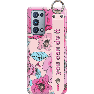 ETUI Z PASKIEM NA TELEFON OPPO RENO 6 PRO PLUS RÓŻOWE KWIATY