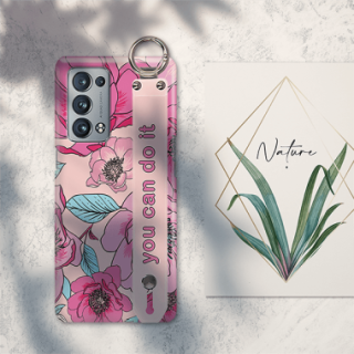 ETUI Z PASKIEM NA TELEFON OPPO RENO 6 PRO PLUS RÓŻOWE KWIATY