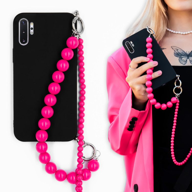 ETUI SMOOTH Z RÓŻOWYM ŁAŃCUSZKIEM KORALE BLINK 99 NA TELEFON SAMSUNG GALAXY NOTE 10 PLUS CZARNY