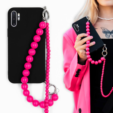 ETUI SMOOTH Z RÓŻOWYM ŁAŃCUSZKIEM KORALE BLINK 99 NA TELEFON SAMSUNG GALAXY NOTE 10 PLUS CZARNY