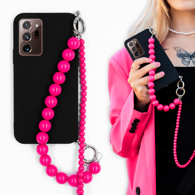 ETUI SMOOTH Z RÓŻOWYM ŁAŃCUSZKIEM KORALE BLINK 99 NA TELEFON SAMSUNG GALAXY NOTE 20 / NOTE 20 5G CZARNY
