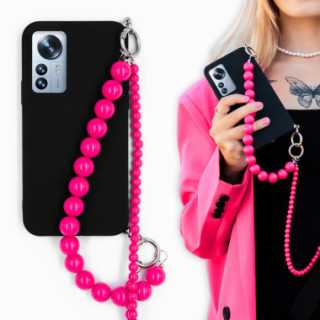 ETUI SMOOTH Z RÓŻOWYM ŁAŃCUSZKIEM KORALE BLINK 99 NA TELEFON XIAOMI 12 PRO CZARNY