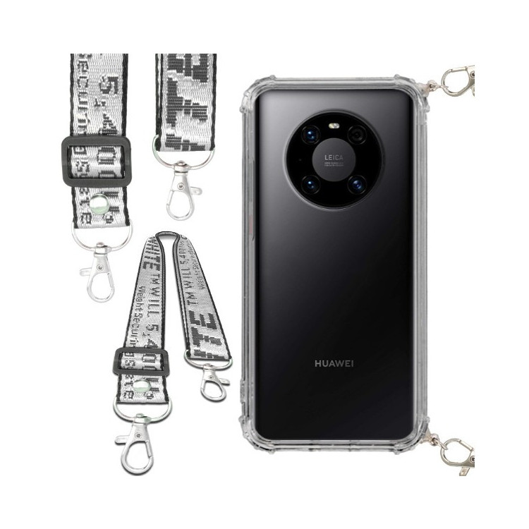 Etui Antishock ze Smyczą Białą HUAWEI MATE 40 PRO Ochronne z Uchwytem Top