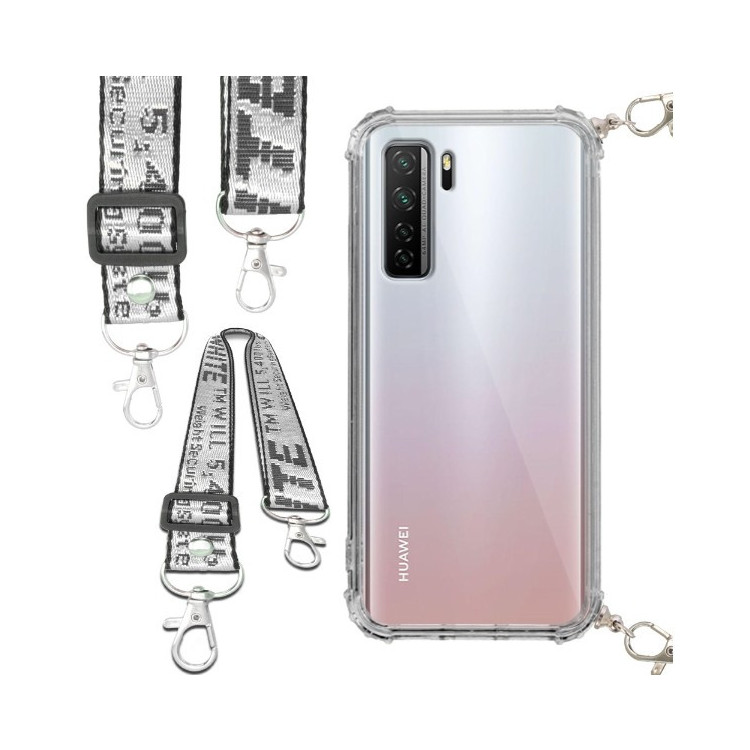 Etui Antishock ze Smyczą Białą HUAWEI P40 LITE 5G / NOVA 7SE Ochronne z Uchwytem Top