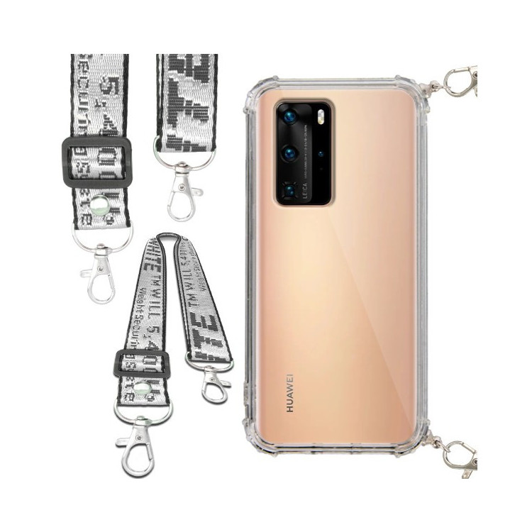 Etui Antishock ze Smyczą Białą HUAWEI P40 PRO Ochronne z Uchwytem Top