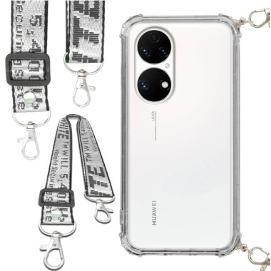 Etui Antishock ze Smyczą Białą HUAWEI P50 Ochronne z Uchwytem Top