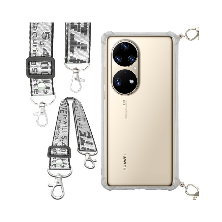 Etui Antishock ze Smyczą Białą HUAWEI P50 PRO Ochronne z Uchwytem Top