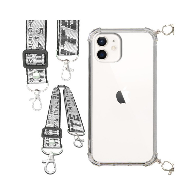 Etui Antishock ze Smyczą Białą APPLE IPHONE 12 Ochronne z Uchwytem Top