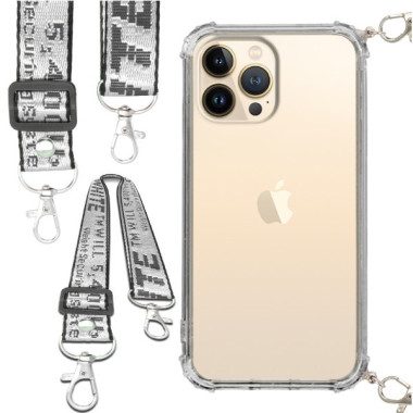 Etui Antishock ze Smyczą Białą APPLE IPHONE 13 PRO MAX Ochronne z Uchwytem Top