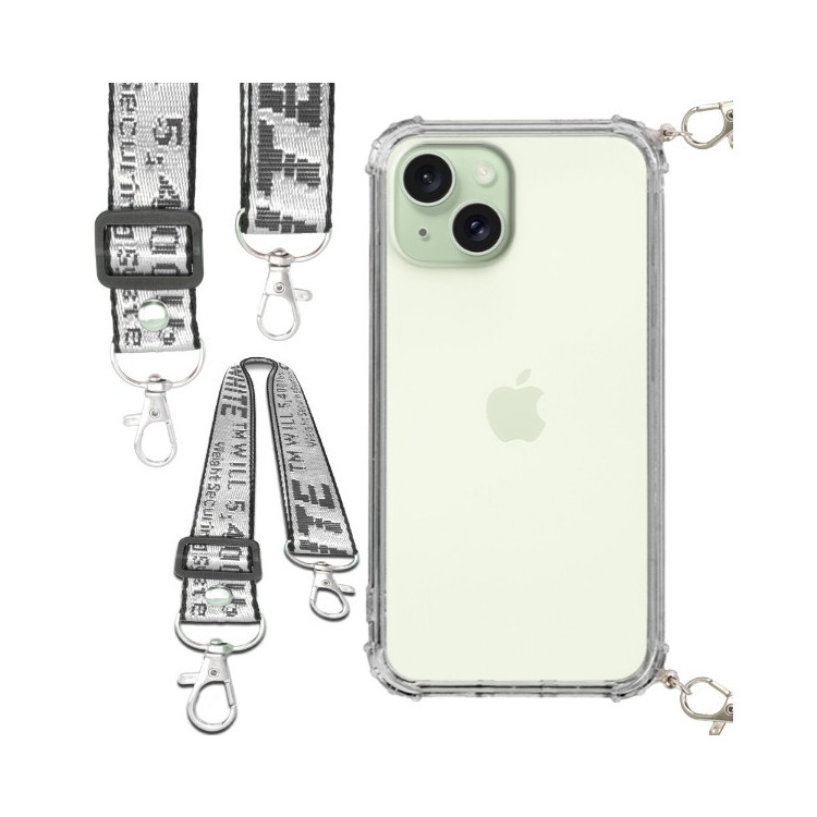 Etui Antishock ze Smyczą Białą APPLE IPHONE 15 Ochronne z Uchwytem Top