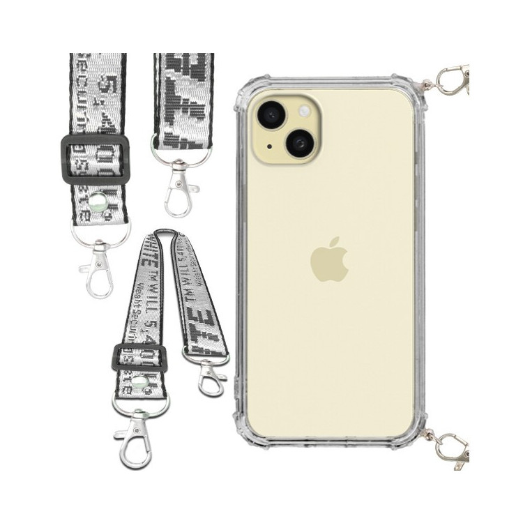 Etui Antishock ze Smyczą Białą APPLE IPHONE 15 PLUS Ochronne z Uchwytem Top