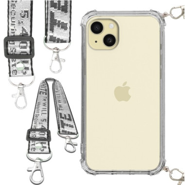 Etui Antishock ze Smyczą Białą APPLE IPHONE 15 PLUS Ochronne z Uchwytem Top