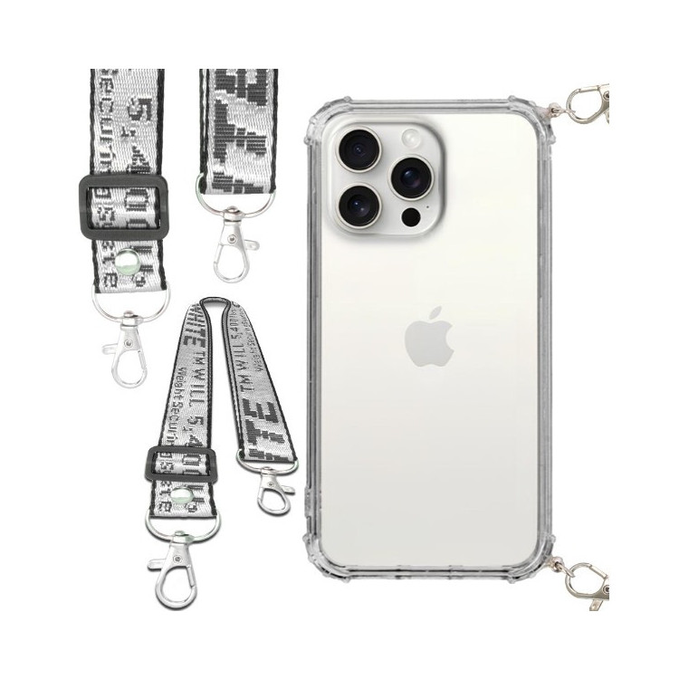 Etui Antishock ze Smyczą Białą APPLE IPHONE 15 PRO MAX Ochronne z Uchwytem Top