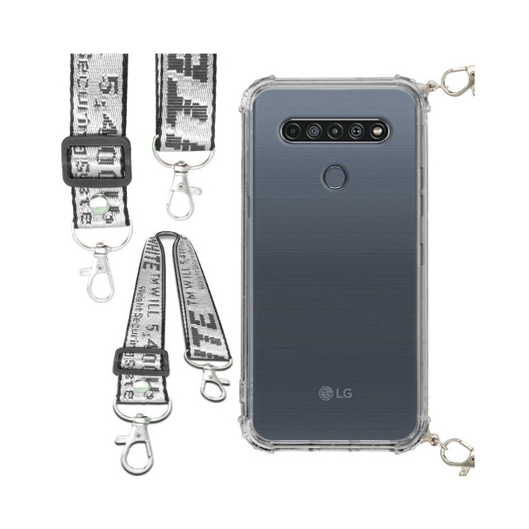 Etui Antishock ze Smyczą Białą LG K61 Ochronne z Uchwytem Top