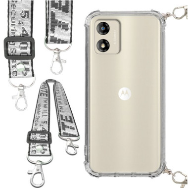 Etui Antishock ze Smyczą Białą MOTOROLA E13 Ochronne z Uchwytem Top