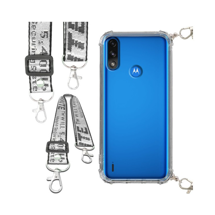 Etui Antishock ze Smyczą Białą MOTOROLA MOTO E7 POWER / E7I POWER Ochronne z Uchwytem Top