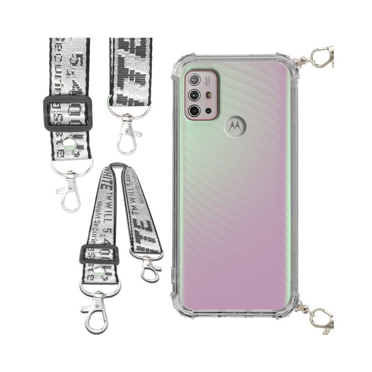 Etui Antishock ze Smyczą Białą MOTOROLA MOTO G10 / G30 /G10 POWER Ochronne z Uchwytem Top