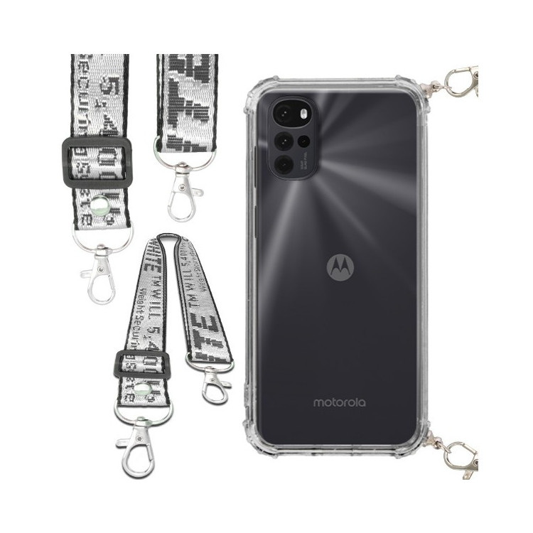 Etui Antishock ze Smyczą Białą MOTOROLA MOTO G22 4G Ochronne z Uchwytem Top