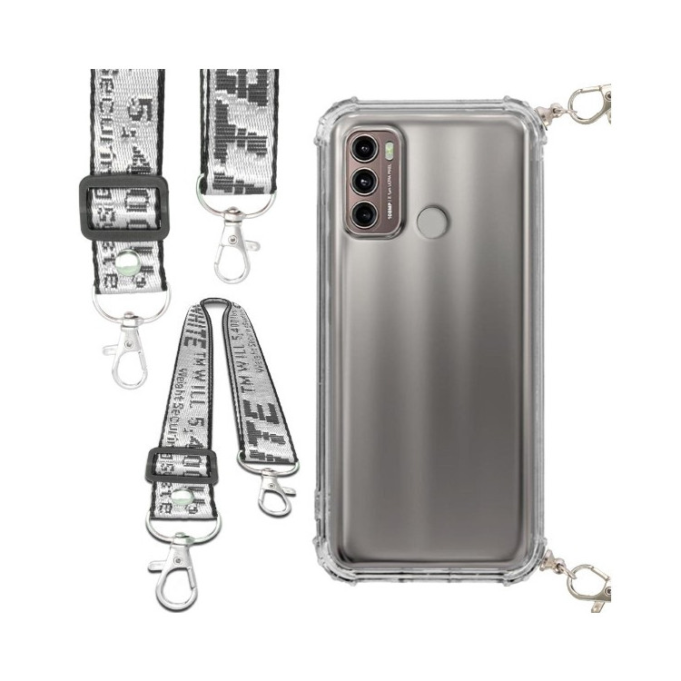 Etui Antishock ze Smyczą Białą MOTOROLA MOTO G60 / G60 FUSION Ochronne z Uchwytem Top