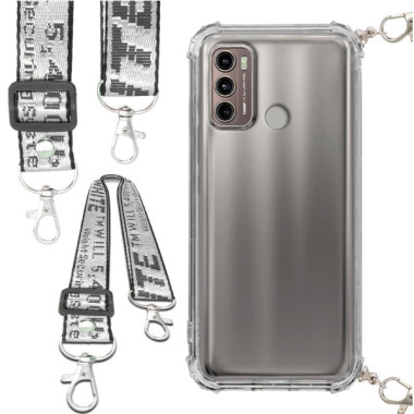 Etui Antishock ze Smyczą Białą MOTOROLA MOTO G60 / G60 FUSION Ochronne z Uchwytem Top