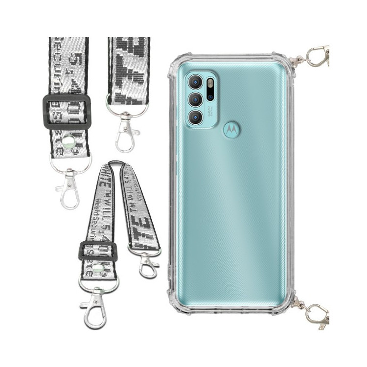 Etui Antishock ze Smyczą Białą MOTOROLA MOTO G60s Ochronne z Uchwytem Top