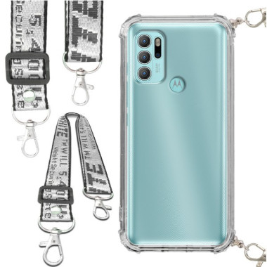 Etui Antishock ze Smyczą Białą MOTOROLA MOTO G60s Ochronne z Uchwytem Top