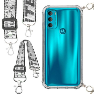 Etui Antishock ze Smyczą Białą MOTOROLA MOTO G71 5G Ochronne z Uchwytem Top