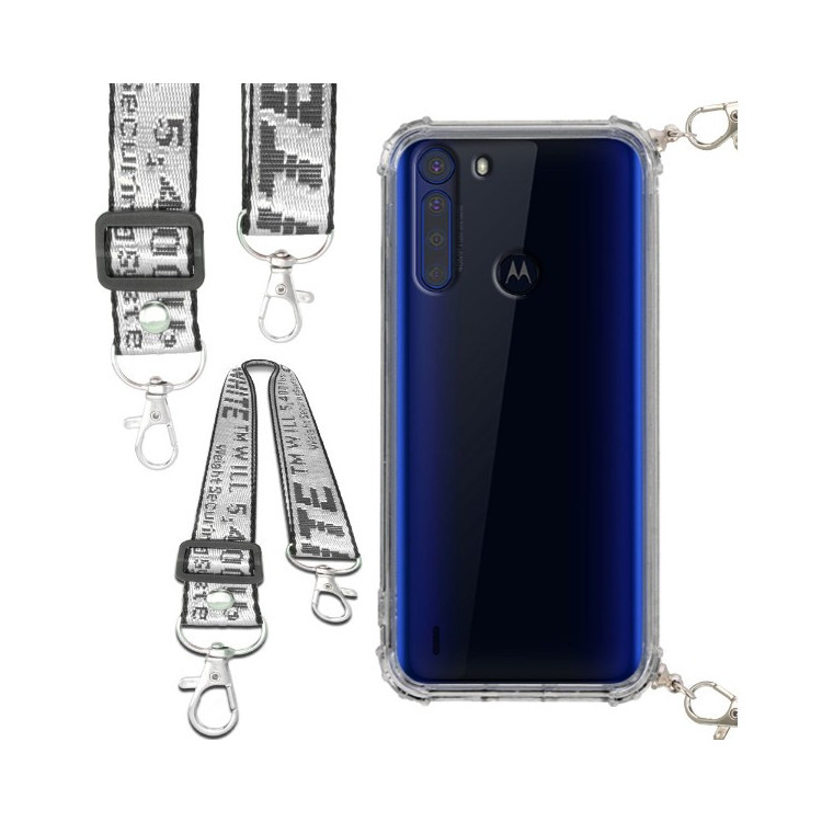 Etui Antishock ze Smyczą Białą MOTOROLA MOTO ONE FUSION Ochronne z Uchwytem Top