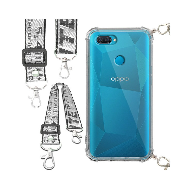 Etui Antishock ze Smyczą Białą OPPO A12 Ochronne z Uchwytem Top