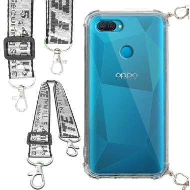 Etui Antishock ze Smyczą Białą OPPO A12 Ochronne z Uchwytem Top