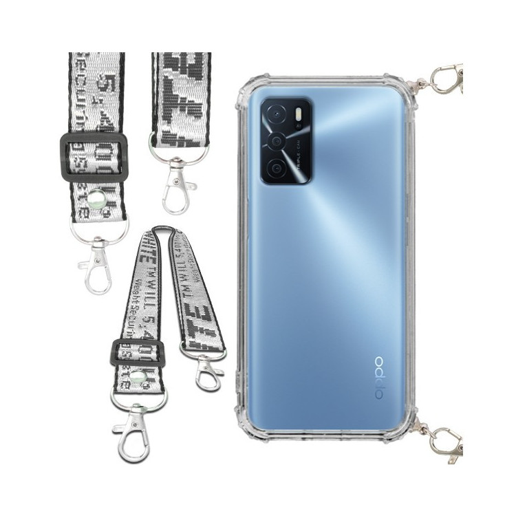 Etui Antishock ze Smyczą Białą OPPO A16 / A16S / A54S Ochronne z Uchwytem Top