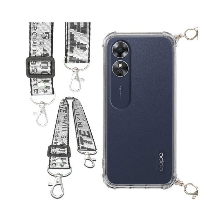 Etui Antishock ze Smyczą Białą OPPO A17 Ochronne z Uchwytem Top