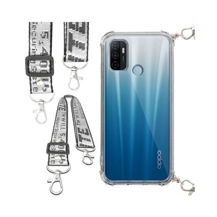 Etui Antishock ze Smyczą Białą OPPO A53 Ochronne z Uchwytem Top