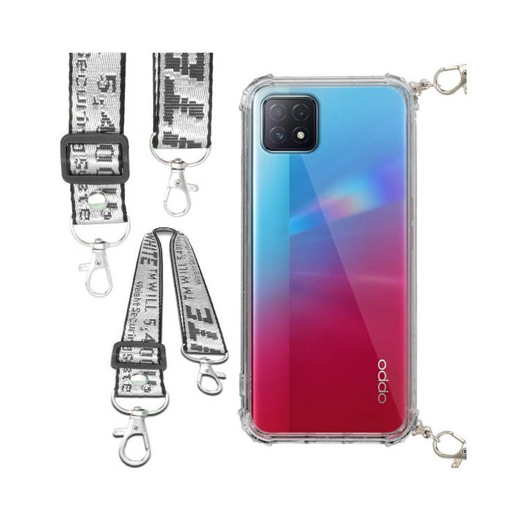 Etui Antishock ze Smyczą Białą OPPO A72 5G Ochronne z Uchwytem Top