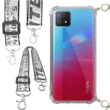 Etui Antishock ze Smyczą Białą OPPO A72 5G Ochronne z Uchwytem Top