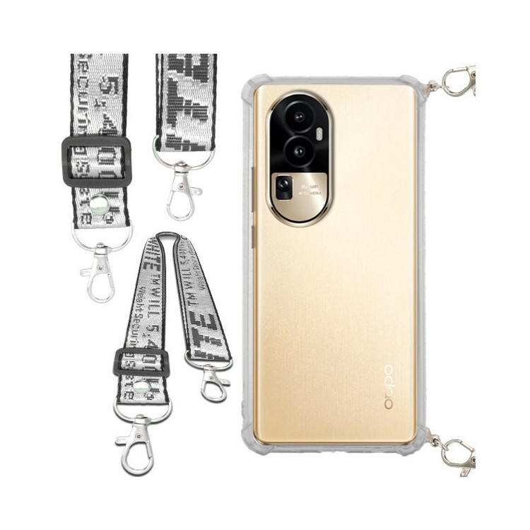 Etui Antishock ze Smyczą Białą OPPO RENO 10 Ochronne z Uchwytem Top