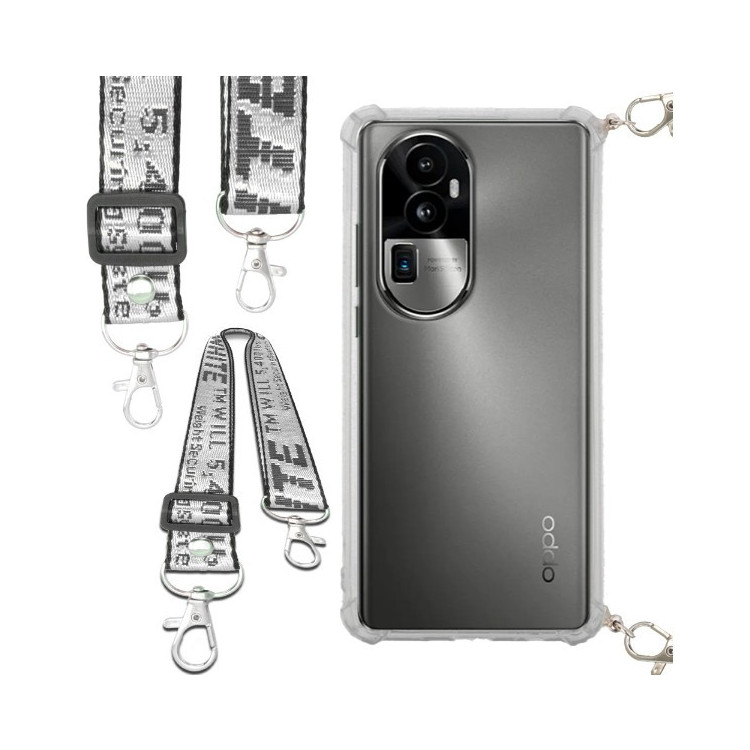 Etui Antishock ze Smyczą Białą OPPO RENO 10 PRO PLUS Ochronne z Uchwytem Top