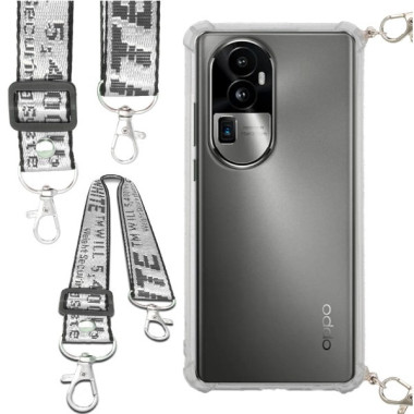 Etui Antishock ze Smyczą Białą OPPO RENO 10 PRO PLUS Ochronne z Uchwytem Top