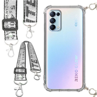 Etui Antishock ze Smyczą Białą OPPO RENO 5 / RENO 5 5G / RENO 5K Ochronne z Uchwytem Top