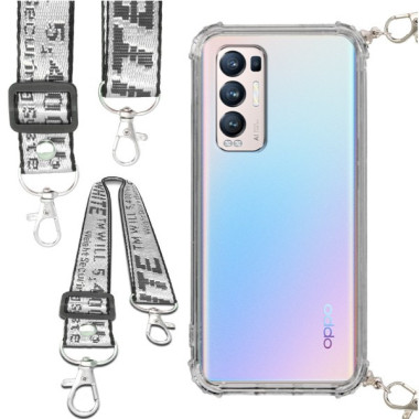 Etui Antishock ze Smyczą Białą OPPO RENO 5 PRO PLUS 5G Ochronne z Uchwytem Top