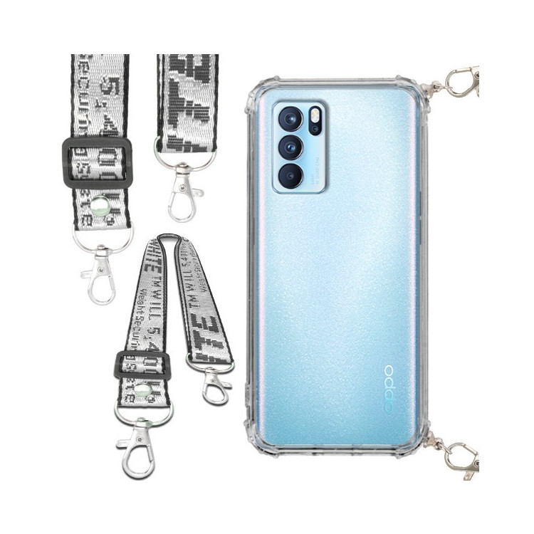 Etui Antishock ze Smyczą Białą OPPO RENO 6 5G Ochronne z Uchwytem Top