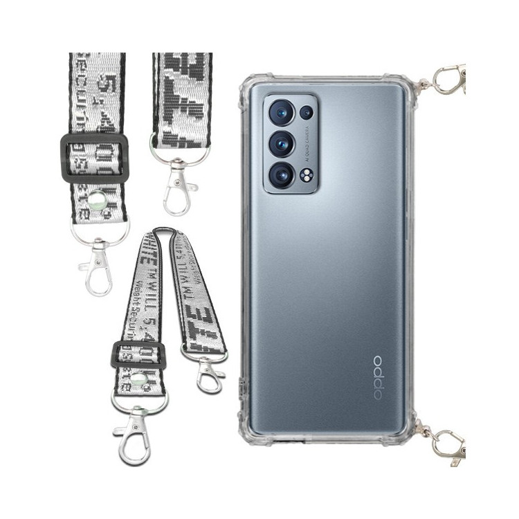 Etui Antishock ze Smyczą Białą OPPO RENO 6 PRO PLUS Ochronne z Uchwytem Top