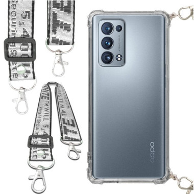 Etui Antishock ze Smyczą Białą OPPO RENO 6 PRO PLUS Ochronne z Uchwytem Top