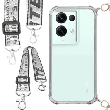 Etui Antishock ze Smyczą Białą OPPO RENO 8 / 8 5G Ochronne z Uchwytem Top