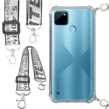 Etui Antishock ze Smyczą Białą REALME C21Y / C25Y Ochronne z Uchwytem Top