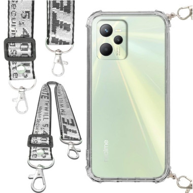 Etui Antishock ze Smyczą Białą REALME C35 Ochronne z Uchwytem Top