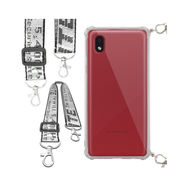 Etui Antishock ze Smyczą Białą SAMSUNG GALAXY A01 CORE Ochronne z Uchwytem Top